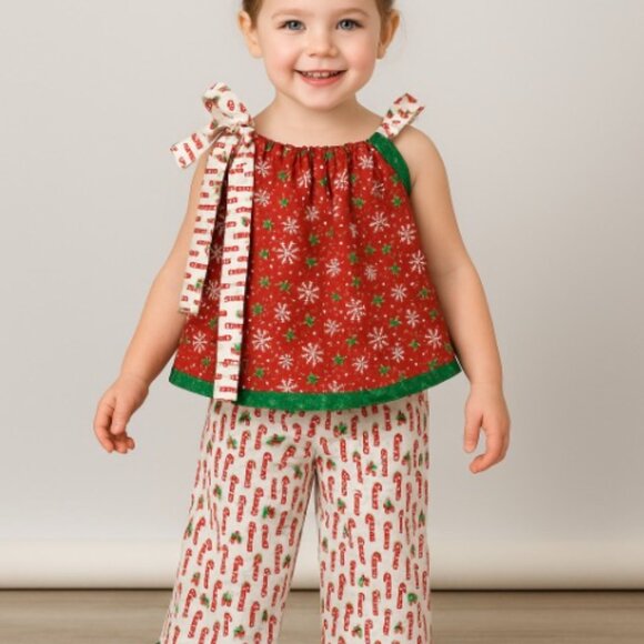 Christmas Outfit Toddler 3T, Pillowcase Top & Candy Cane Pants, Holiday Pant Set - Picture 3 of 6